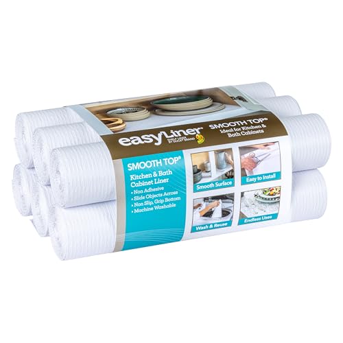 Smooth Top EasyLiner for Cabinets & Drawers - Easy to Install & Cut to Fit - Shelf Paper & Drawer Liner Non Adhesive - Non Slip Shelf Liner for Kitchen Pantry - 20 Inch Width - 36 Total Feet - White