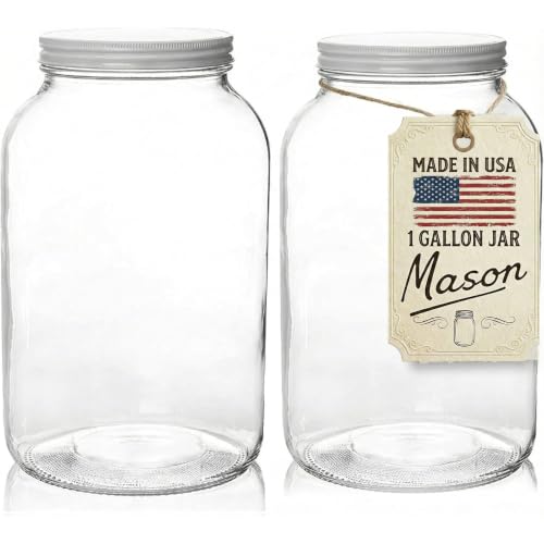 kitchentoolz Gallon Jar 1 Gallon Glass Jar with Lid (2-Pack)