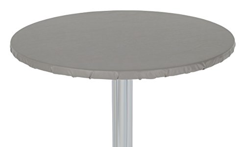 Yourtablecloth Heavy Duty Vinyl Round Fitted Tablecloth (Table Cover) with Flannel Backing Vibrant Colors Elasticized Tablecloth Great for Indoor and Outdoor Dining and Playing Cards 60 Grey