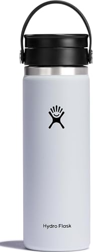 Hydro Flask Wide Mouth Bottle with Flex Sip Lid - Insulated Water Bottle Travel Cup Coffee Mug White 20 oz
