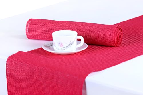 MDS 5 PCS 100% Natural 12 x 108 inch Magenta Burlap Table Runner, Rustic Farmhouse Jute Country Vintage Boho Jute Burlap Roll for Wedding and Home Decor, Coffee, Tea, & Outdoor Tables - Magenta
