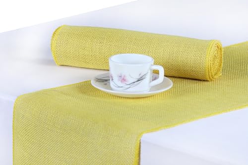 MDS 10 PCS 100% Natural Burlap Table Runner 12 x 108 Inch, Rustic Farmhouse Jute Country Vintage Boho Jute Burlap Roll for Wedding and Home Decor, Coffee, Tea, & Outdoor Tables - Yellow