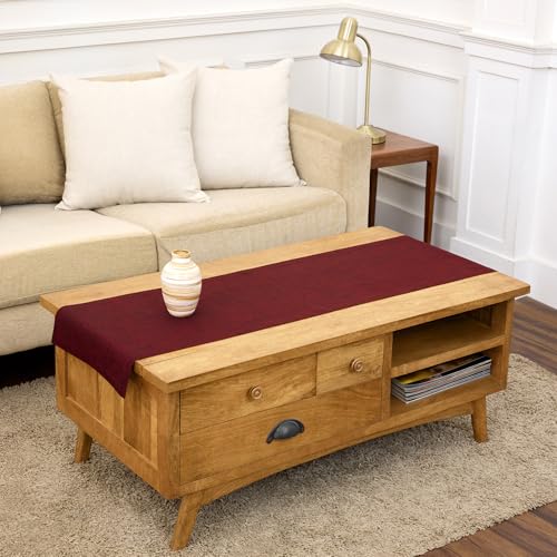 Solino Home Linen Small Table Runner 60 Inches - Athena, 100% Pure Linen Red Garnet Table Runner 14 x 60 Inch Ideal for Dresser and Coffee Tables - Fall, Autumn, Thanksgiving, Christmas, Holiday