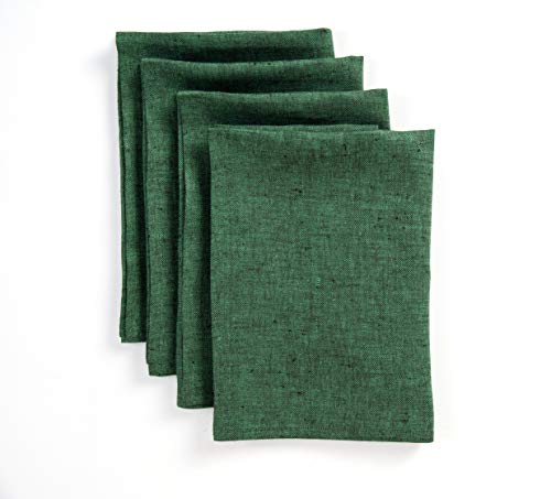 Solino Home Linen Napkins Set of 4-100% Pure Linen Forest Green Dinner Napkins Cloth 20 x 20 Inch for Fall, Autumn, Thanksgiving, Christmas - Athena, Handcrafted and Machine Washable