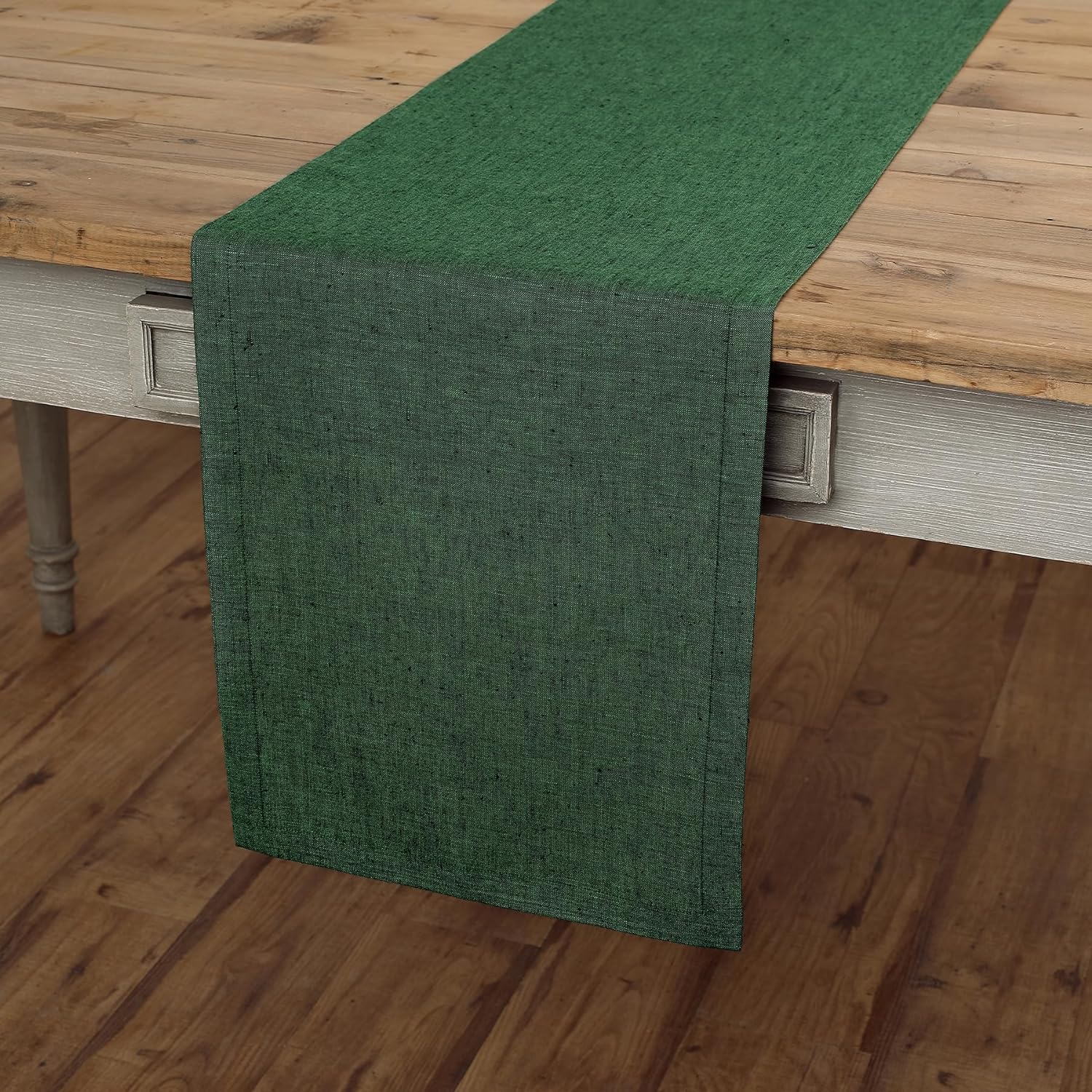 Solino Home Linen Table Runner 72 Inches Long - Athena, 100% Pure Linen Forest Green Dining Table Runner 14 x 72 Inch for Fall, Autumn, Thanksgiving, Christmas - Handcrafted and Machine Washable