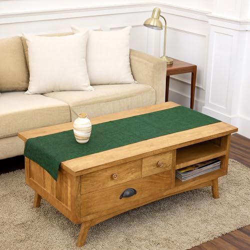 Solino Home Linen Small Table Runner 60 Inches - Athena, 100% Pure Linen Forest Green Table Runner 14 x 60 Inch Ideal for Dresser and Coffee Tables - Fall, Autumn, Thanksgiving, Christmas