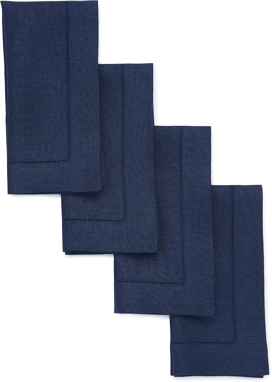 Solino Home Navy Blue Linen Napkins Set of 4-100% Pure Linen Hemstitch Dinner Napkins 20 x 20 Inch for Fall, Autumn, Thanksgiving, Christmas, Holiday - Classic Hemstitch
