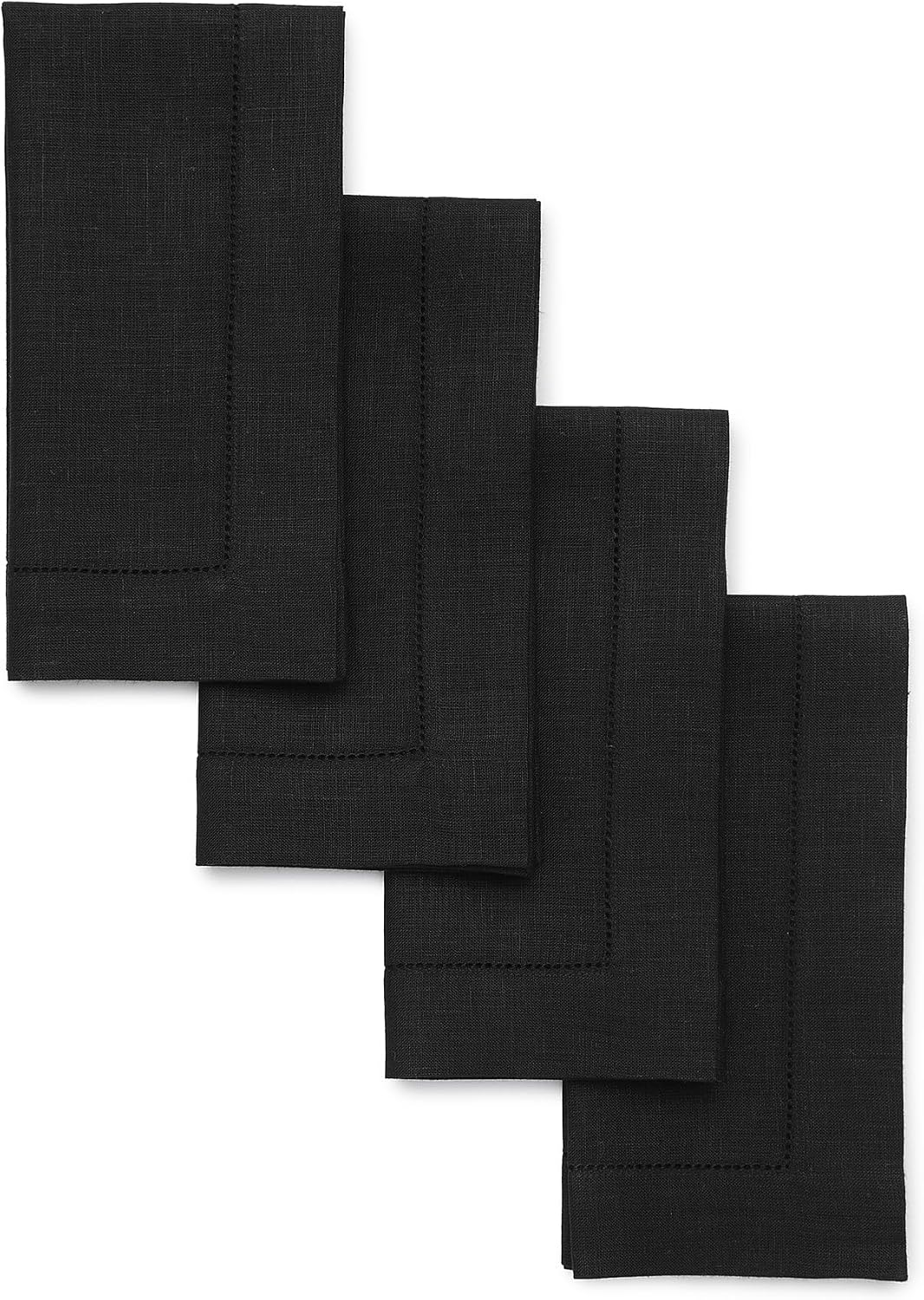 Solino Home Black Linen Napkins Set of 4-100% Pure Linen Hemstitch Dinner Napkins 20 x 20 Inch for Fall, Autumn, Halloween, Thanksgiving, Christmas, Holiday - Classic Hemstitch