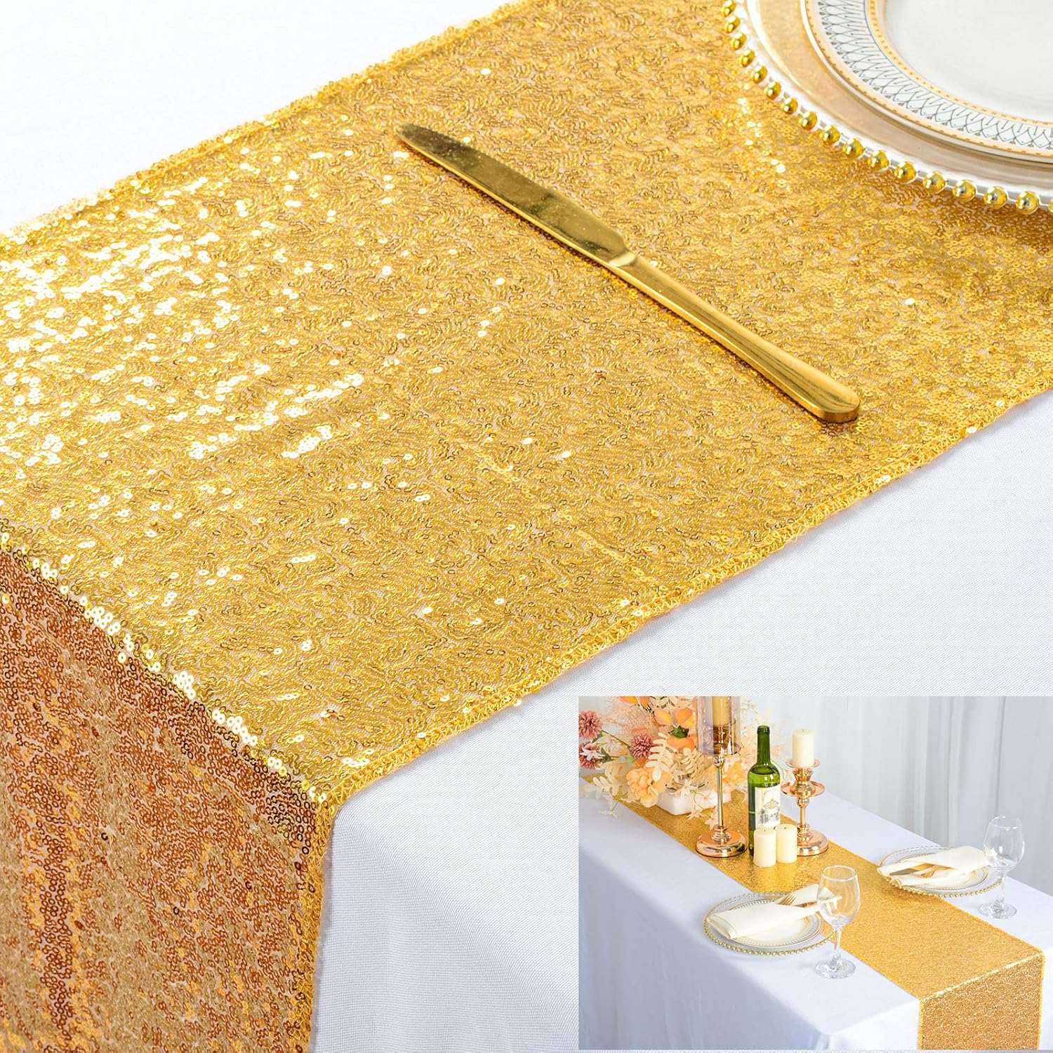 ShinyBeauty Gold Sequin Runner