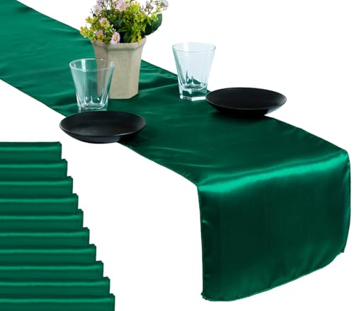 MDS Christmas Satin Table Runners - 20 Pack, 12 x 108 Inches - Bright Silk Sateen Table Decor for Harvest Dinner, Thanksgiving, New Year Party, Wedding, Holiday Banquet Dining Decor - Emerald Green