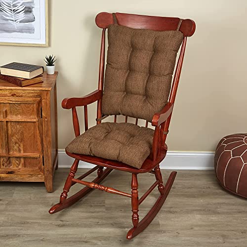 Klear Vu Omega Non-Slip Rocking Chair Cushion, Assembled in USA, Thick Tufted Design, Includes Seat Pad & Back Pillow with Ties, 17x17 Inches, 2-Piece Set, Tyson Chocolate 2 Count