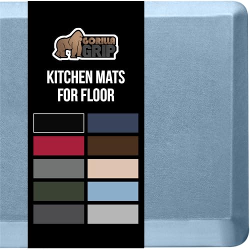 GORILLA GRIP Comfortable Cushioned Kitchen Mats for Floor, Waterproof and Stain Resistant Soft Top, 3/4 Inch Thick Ergonomic Standing Desk Anti Fatigue Mat, Foam Supports Ankles, Feet, 20x32, Sky Blue