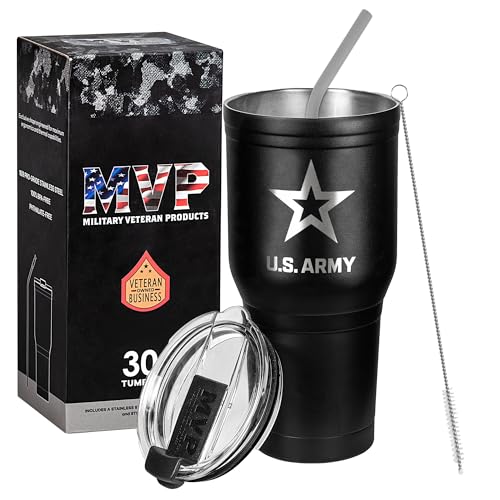 Military Gift Shop 30 oz US-Army Black Double Wall Vacuum Insulated Stainless Steel Travel Mug - Soldier Deployment Gifts - Army 30oz Tumbler
