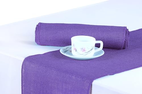 MDS 12 PCS 100% Natural Burlap Table Runner 12 x 108 Inch, Rustic Farmhouse Jute Country Vintage Boho Jute Burlap Roll for Wedding and Home Decor, Coffee, Tea, & Outdoor Tables - Lavender