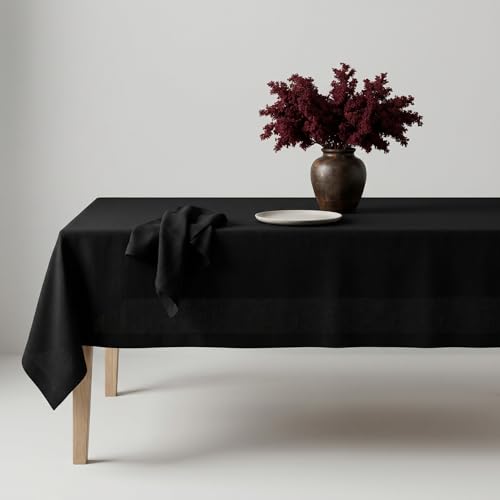 Solino Home Linen Black Tablecloth 60 x 108 Inch - 100% Pure Linen Rectangular Tablecloth - Machine Washable Table Cloth for Fall, Autumn, Halloween, Thanksgiving, Christmas, Holiday - Fete