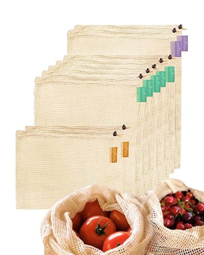 purifyou Set of 9 Reusable Organic Cotton Produce Bags