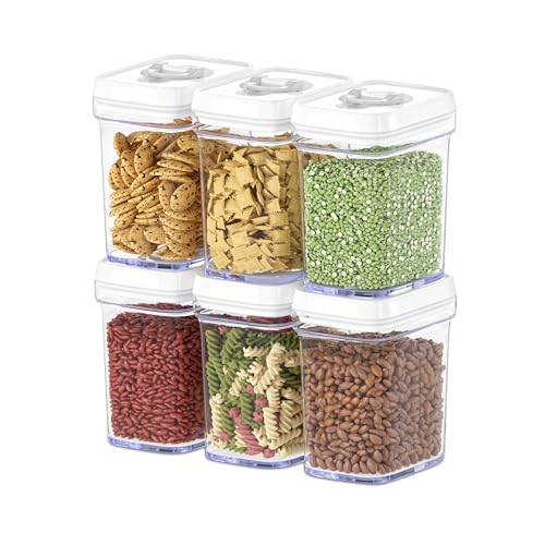 DWELLZA KITCHEN Airtight Food Storage Containers for Pantry With White Lids  6 Pack - Clear Air Tight Kitchen Containers Pantry Organization and Storage - BPA-Free Plastic - Keeps Food Fresh & Dry