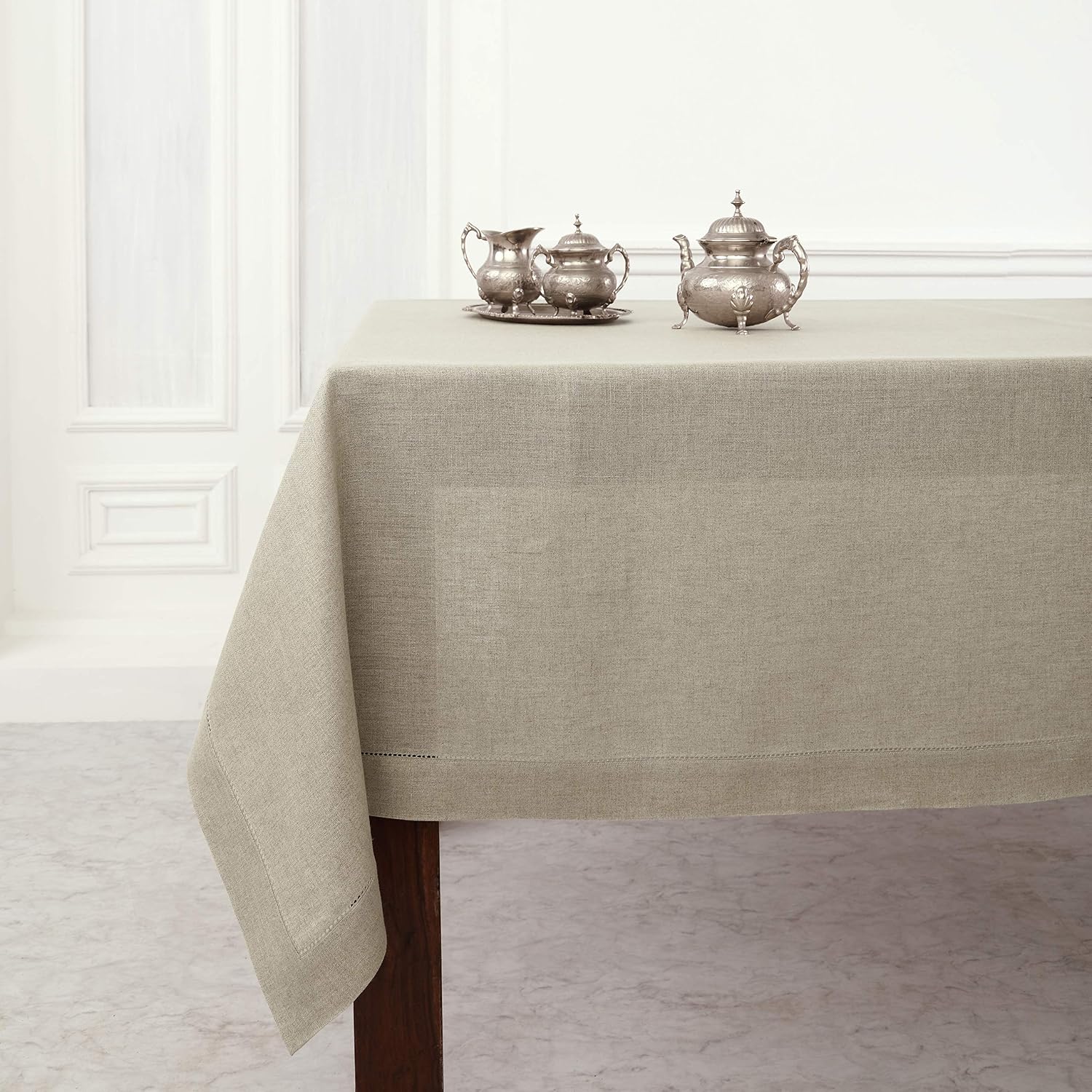 Solino Home Linen Tablecloth 60 x 108 Inch - Classic Hemstitch 100% Pure Linen Natural Table Cloth for Rectangle Tables - Machine Washable Tablecloth for Fall, Autumn, Thanksgiving, Christmas, Holiday