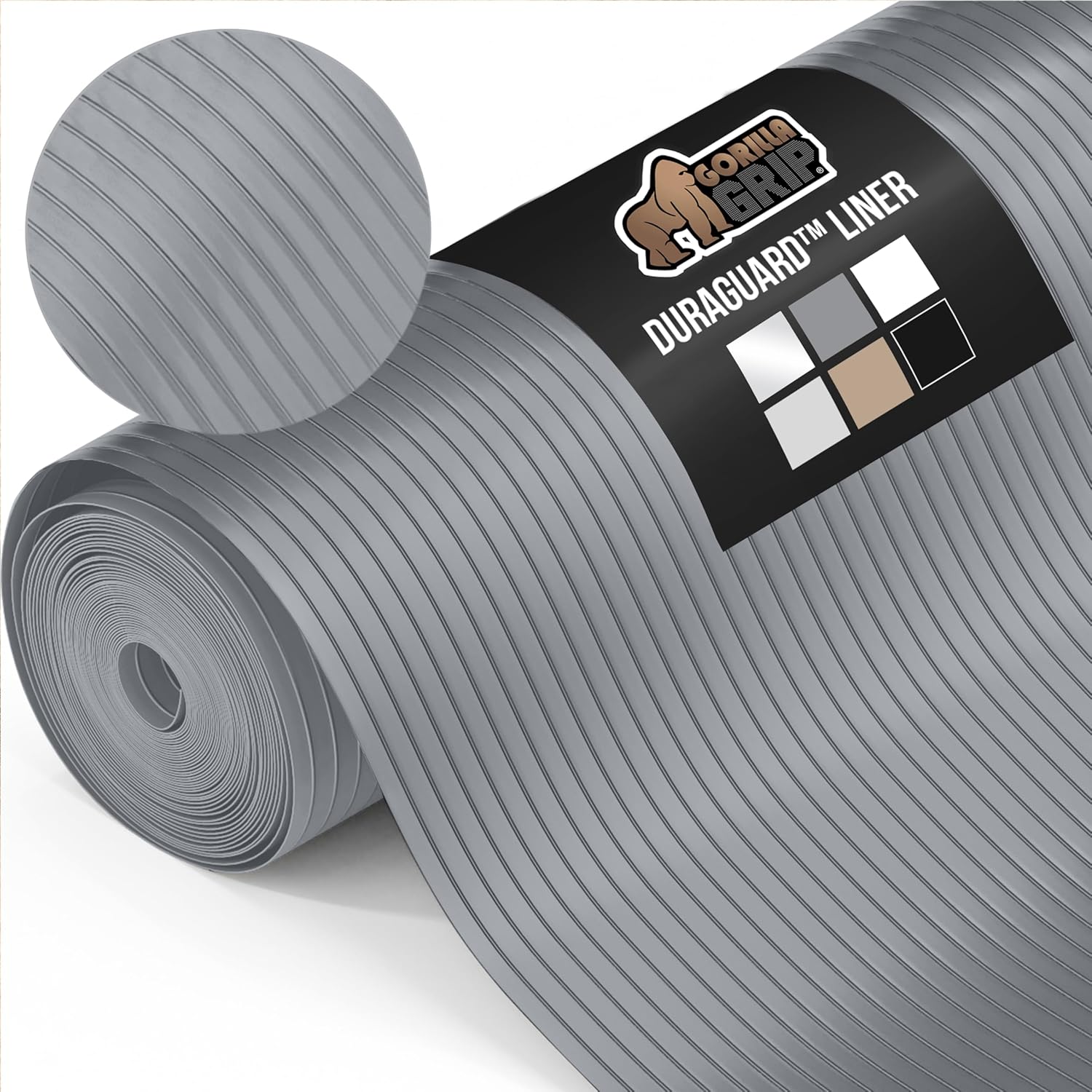 GORILLA GRIP DuraGuard Shelf Liner, 20x20 Non-Adhesive Cabinet Liners for Kitchen Drawers, Shelves, Refrigerator, Pantry Storage, Bathroom Closet, Durable Waterproof BPA Free Ribbed Plastic, Gray