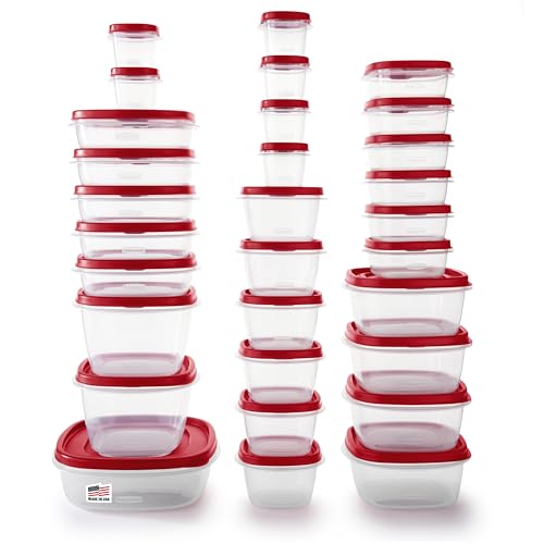 Rubbermaid 60-Piece Food Storage Containers with Lids, Microwave and Dishwasher Safe, Red Color, Ideal for Meal Prep and Pantry Storage
