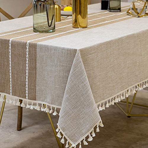 Deep Dream Tablecloths, Waterproof Table Cloth, Linens Wrinkle Free Anti-Fading, Rustic Table Cover Decoration for Kitchen Dinning Christmas (Rectangle/Oblong, 55''x102'',8-10 Seats, Light Coffee)