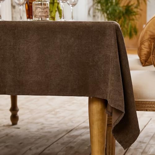 BALCONY & FALCON Rectangle Tablecloth Washable Wrinkle Resistant and Water Proof Table Cloth Decorative Linen Fabric Tablecloths for Dining Parties Kitchen Wedding and Outdoor Use (Brown, 57x118)