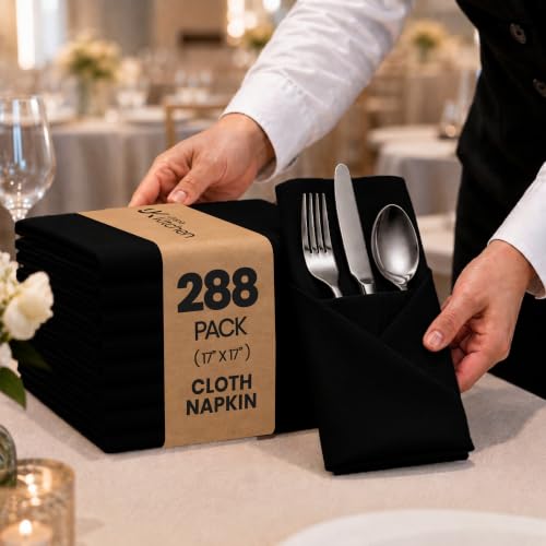 Utopia Home [288 Pack, Black] Cloth Napkins 17x17 Inches, 100% Polyester Hemmed Edges, Washable and Reusable Ideal for Parties, Weddings and Dinners