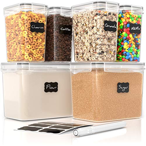 Simply Gourmet Airtight Food Storage Containers with Lids  6 Piece Assorted Size Kitchen Pantry Organization Set, BPA-Free Clear Plastic, Stackable Containers for Cereal, Flour, Sugar, Rice, Snacks
