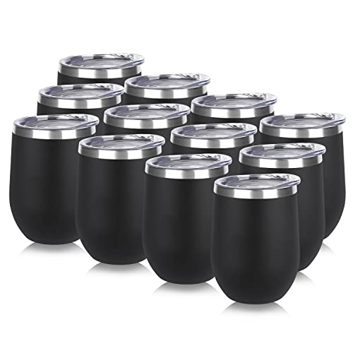 DOMICARE Stainless Steel Wine Tumbler Pack of 12 (Black)