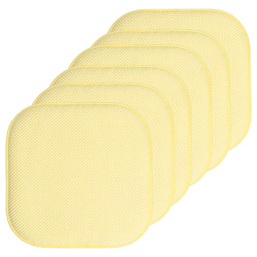 Sweet Home Collection Chair Cushion Memory Foam Pads Honeycomb Pattern Slip Non Skid Rubber Back Rounded Square 16" x 16" Seat Cover, 6 Pack, Yellow