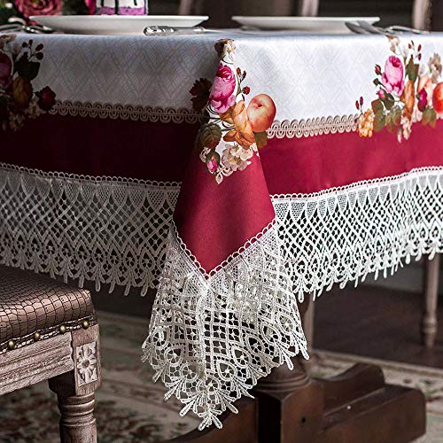 ARTABLE Lace Spring Table Cloth Rectangle Fall Antique Flower Decor Macrame Tablecloth for Outdoor Farmhouse Rustic Kitchen Party Birthday Picnic (Burgundy, 60 x 104 Inch)