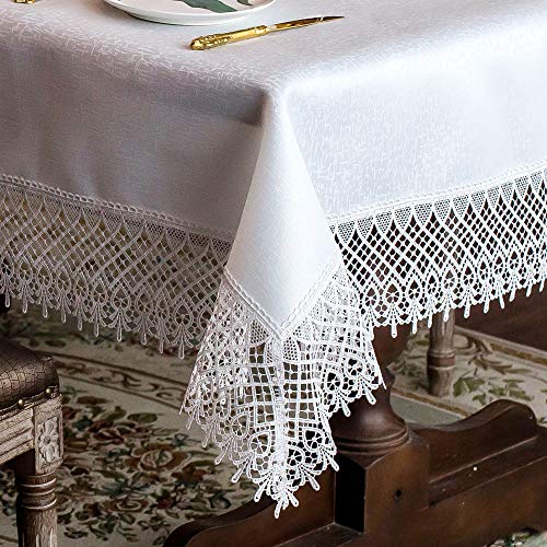 ARTABLE Lace Table Cloths Rectangle Fall Antique Flower Decor Macrame Tablecloth for Outdoor Farmhouse Rustic Kitchen Party Birthday Picnic (White-2, 60 x 84 Inch)