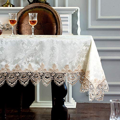 ARTABLE Lace Table Cloth Rectangle Spring Antique Flower Decor Macrame Tablecloth for Outdoor Farmhouse Rustic Kitchen Party Birthday Picnic (Light Brown, 60 x 84 Inch)
