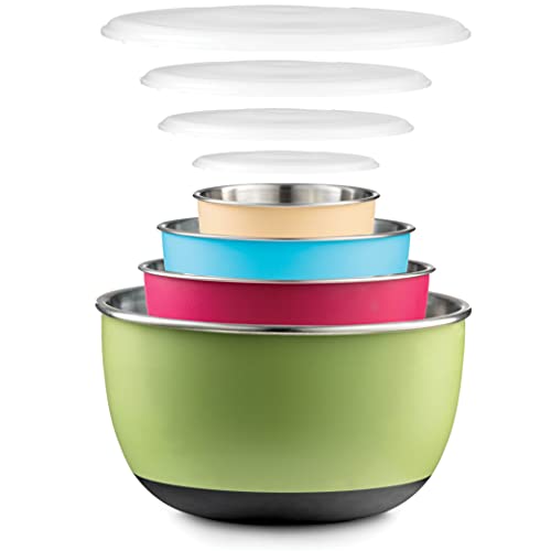 Double Wall Stainless Steel Mixing Bowls with Airtight Lids (Set of 4) Nesting Bowls for Space Saving Storage - Non-Slip Bottoms for Stability - Mixing Bowl Set For Cooking, Baking & Food Storage.