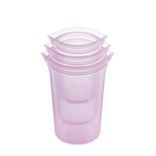 Zip Top Reusable Food Storage Bags | 3 Cup Set [Lavender] | Silicone Meal Prep Container | Microwave, Dishwasher and Freezer Safe | Made in the USA