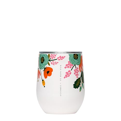 Corkcicle x Rifle Paper Co. Stemless Insulated Wine Glass Tumbler, Cream Lively Floral, 12 oz  Stainless Steel Stemless Wine Glass Keeps Beverages Cold 6hrs, Hot 3hrs  Non-Slip, Easy-Grip