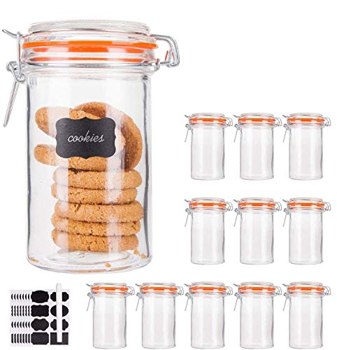 Encheng Glass Jars With Airtight Lids, 16 oz (12 Pack)