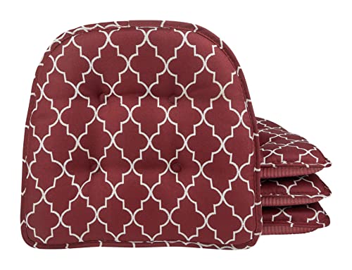 Klear Vu Omega Non-Slip Universal Chair Cushions for Dining Room, Kitchen and Office Use, U-Shaped Skid-Proof Seat Pad, 15x16 Inches, 4 Pack, Geo Burgundy