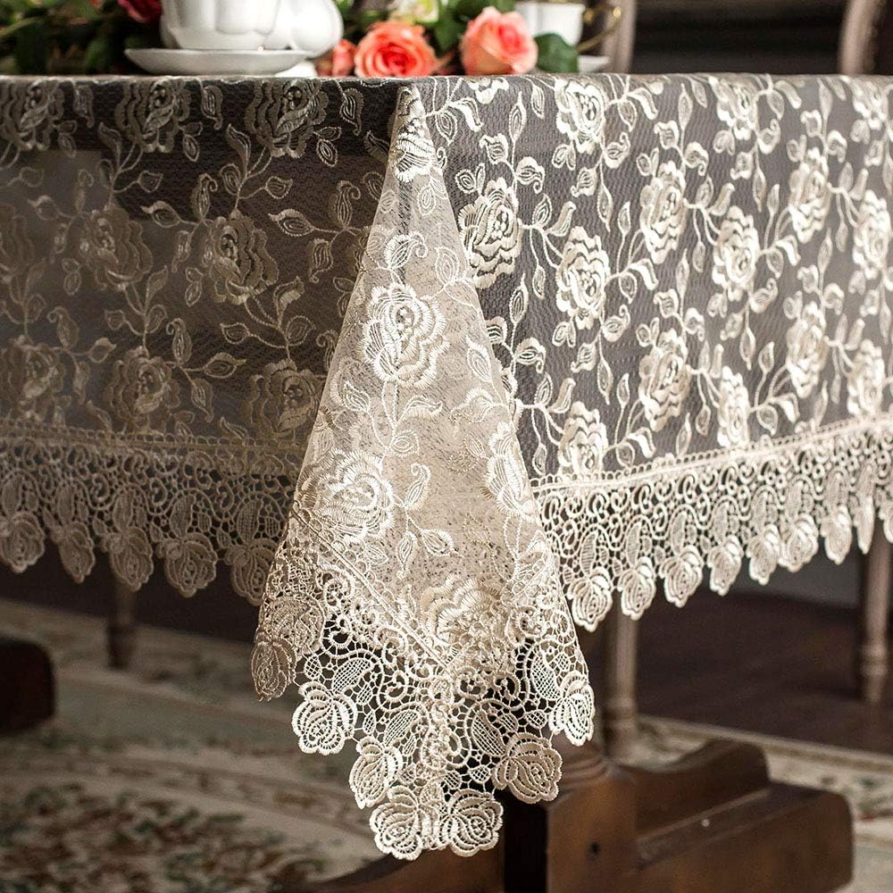 ARTABLE Rectangular Table Cloth Lace Macrame Vintage Tablecloth Shabby Chic Embroidered Oblong Table Cover for Wedding Banquet Holiday Long Dinner Tables (Golden, 51" x 70")