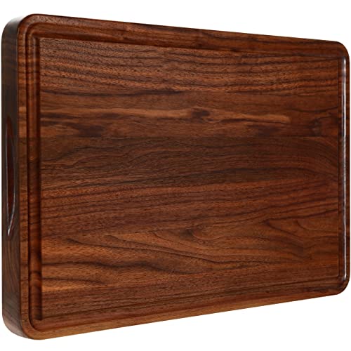 AZRHOM Walnut Wood Cutting Board, 17x11in Large Wooden Chopping Boards with Deep Juice Groove and Side Handle, Thick Butcher Block for Kitchen Meat Cheese Gift for Wife Mom (Gift Box)