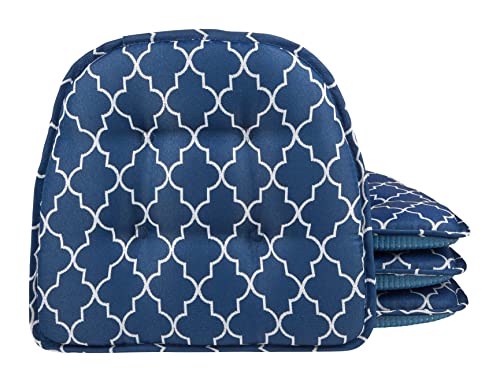 Klear Vu Omega Non-Slip Chair Cushions, Assembled in USA, U-Shaped Skid-Proof Seat Pads for Dining Room, Kitchen, Office, 15"x16", 4 Pack, Geo Blue 4 Count