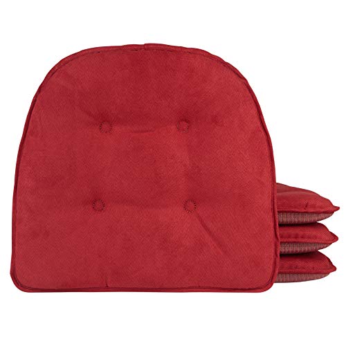 Klear Vu Omega Non-Slip Chair Cushions, Assembled in USA, U-Shaped Skid-Proof Seat Pads for Dining Room, Kitchen, Office, 15"x16", 4 Pack, Linear Red 4 Count