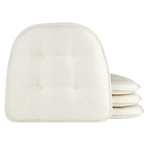 Klear Vu Omega Non-Slip Chair Cushions, Assembled in USA, U-Shaped Skid-Proof Seat Pads for Dining Room, Kitchen, Office, 15"x16", 4 Pack, Solid Ivory 4 Count