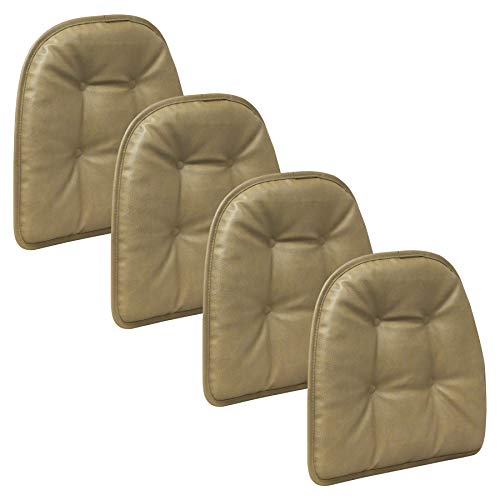 Klear Vu Omega Non-Slip Chair Cushions, Assembled in USA, U-Shaped Skid-Proof Seat Pads for Dining Room, Kitchen, Office, 15"x16", 4 Pack, Leather Taupe 4 Count