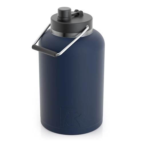 RTIC Jug with Handle, One Gallon, Navy Matte, Large Double Vacuum Insulated Water Bottle, Stainless Steel Thermos for Hot & Cold Drinks, Sweat Proof, Great for Travel, Hiking& Camping