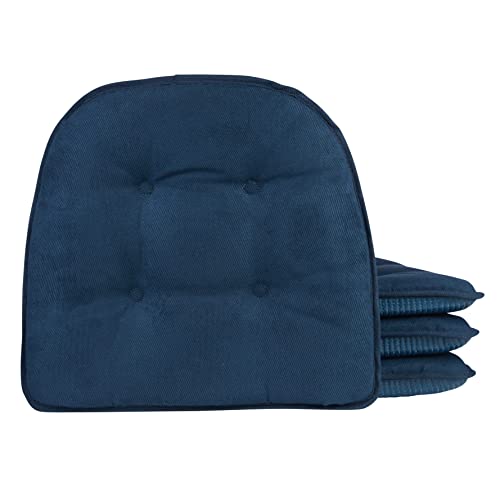 Klear Vu Omega Non-Slip Chair Cushions, Assembled in USA, U-Shaped Skid-Proof Seat Pads for Dining Room, Kitchen, Office, 15"x16", 4 Pack, Linear Indigo Blue 4 Count