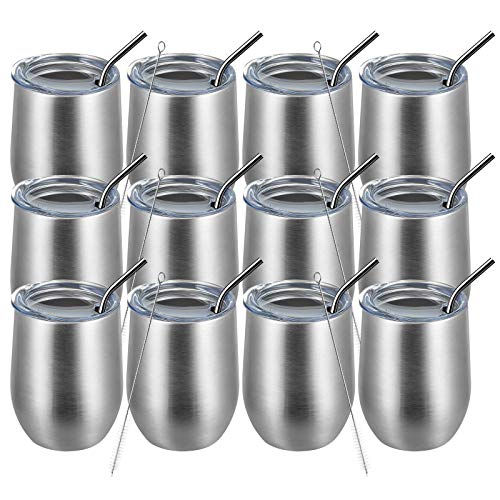 MEWAY 12oz/12 Pack Double Wall Stainless Steel Tumblers (Silver)
