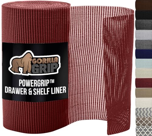GORILLA GRIP powerGRIP Drawer Shelf and Cabinet Liner, Thick Strong Hold, Non-Adhesive Liners Protect Kitchen Cabinets and Cupboard, Bathroom Drawers, Easy Install, Breathable Mat, 17.5" x30', Red