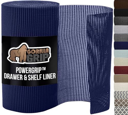 GORILLA GRIP powerGRIP Drawer Shelf and Cabinet Liner, Thick Strong Hold, Non-Adhesive Liners Protect Kitchen Cabinets and Cupboard, Bathroom Drawers, Easy Install, Breathable Mat, 12" x30', Navy Blue