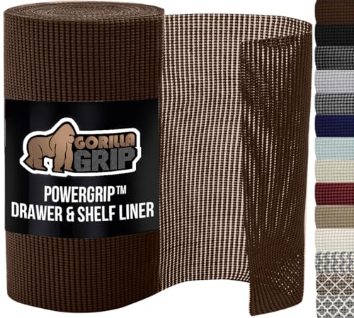 GORILLA GRIP powerGRIP Drawer Shelf and Cabinet Liner, Thick Strong Hold, Non-Adhesive Liners Protect Kitchen Cabinets and Cupboard, Bathroom Drawers, Easy Install, Breathable Mat, 20" x30', Chocolate